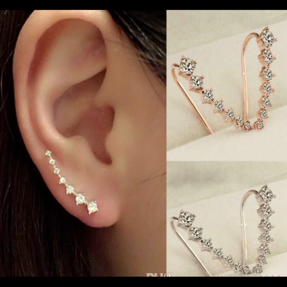 CZ Diamond Dipper Hook Stud Earrings